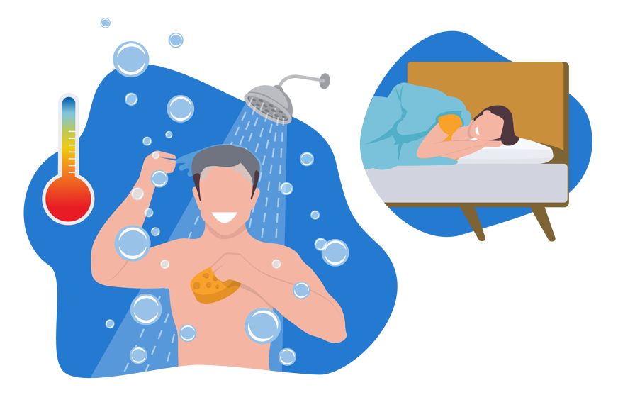 Ilustração de pessoa a tomar um banho de água quente antes de dormir